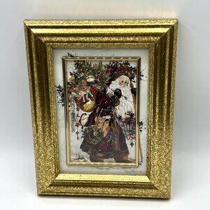 Peggy Abrams Framed Toys in Tow Santa Claus Print Gold Frame 7x9